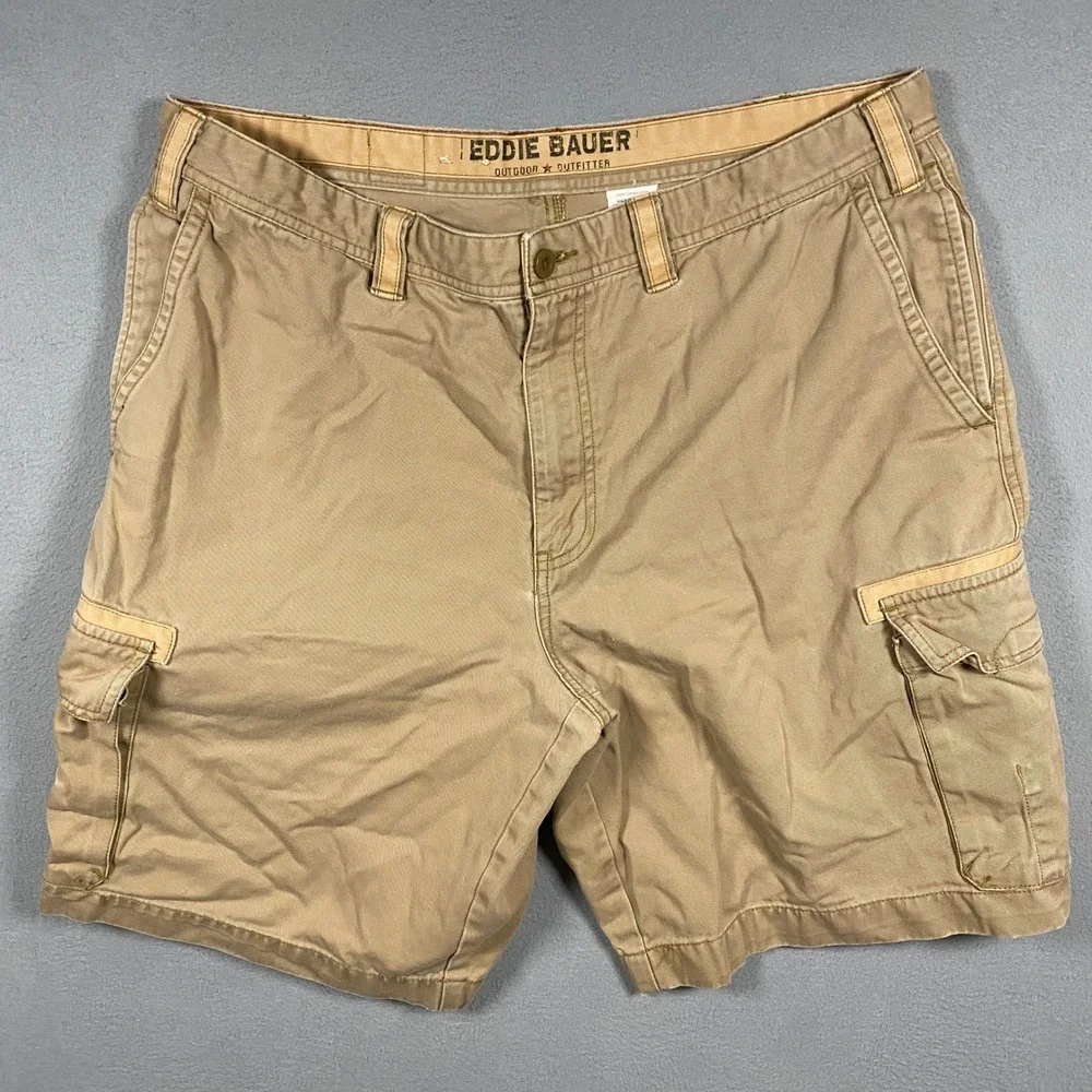 Eddie Bauer Cargo Shorts Mens 38 Tan Khaki Loose Fit Cotton Outdoor Utility